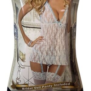 Dreamgirl y2k style deadstock bridal white and blue lingerie set